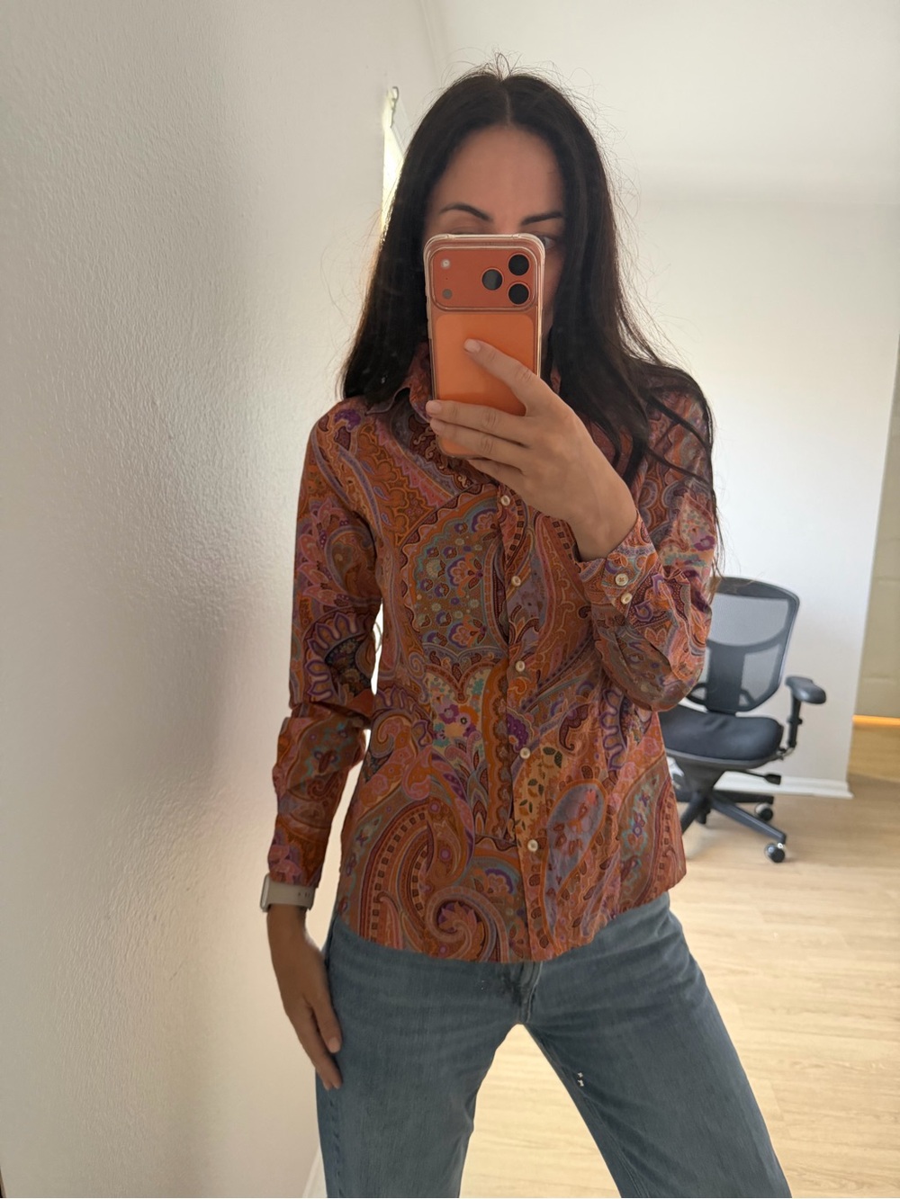 Etro Multicolor Orange Paisley Button-Down Shirt